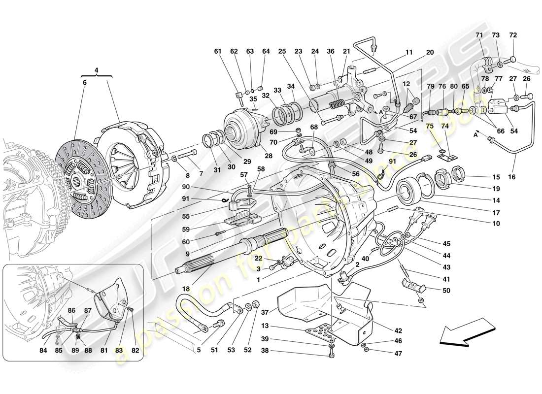 Ferrari 612 Sessanta (RHD) Embrague y controles Diagrama de piezas