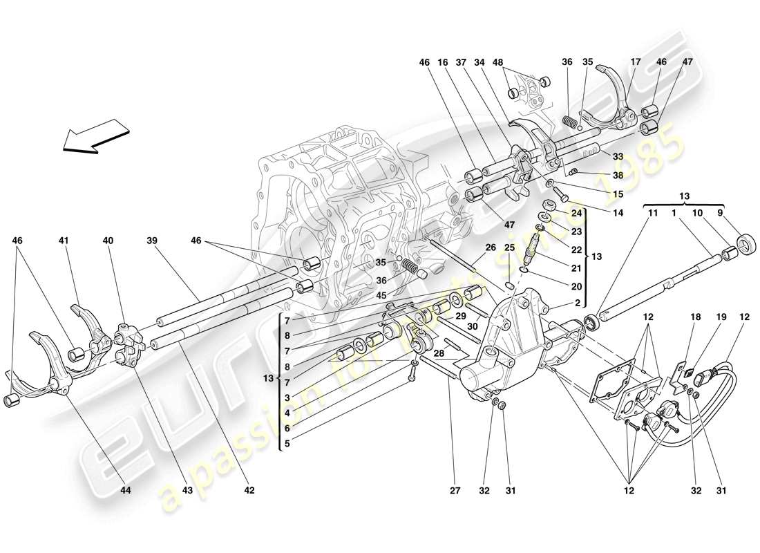 Ferrari 612 Sessanta (RHD) CONTROLES INTERNOS DE LA CAJA DE CAMBIOS Diagrama de piezas