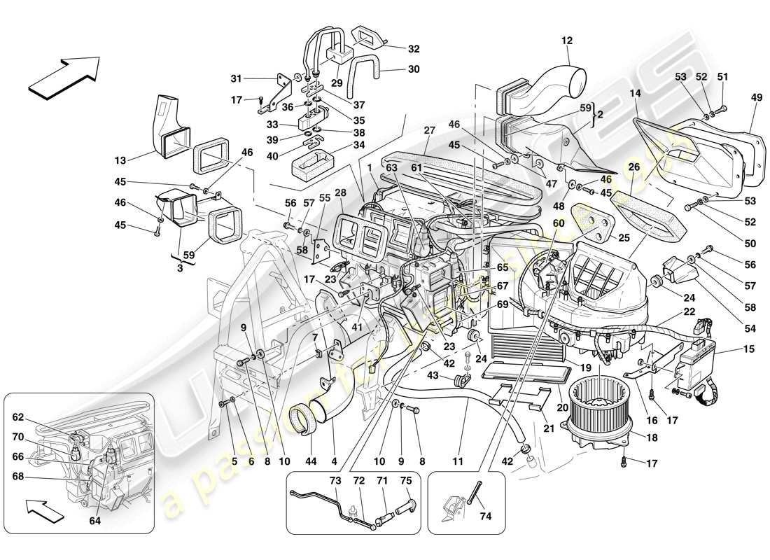 Ferrari 612 Sessanta (RHD) Unidad de evaporador y controles Diagrama de piezas