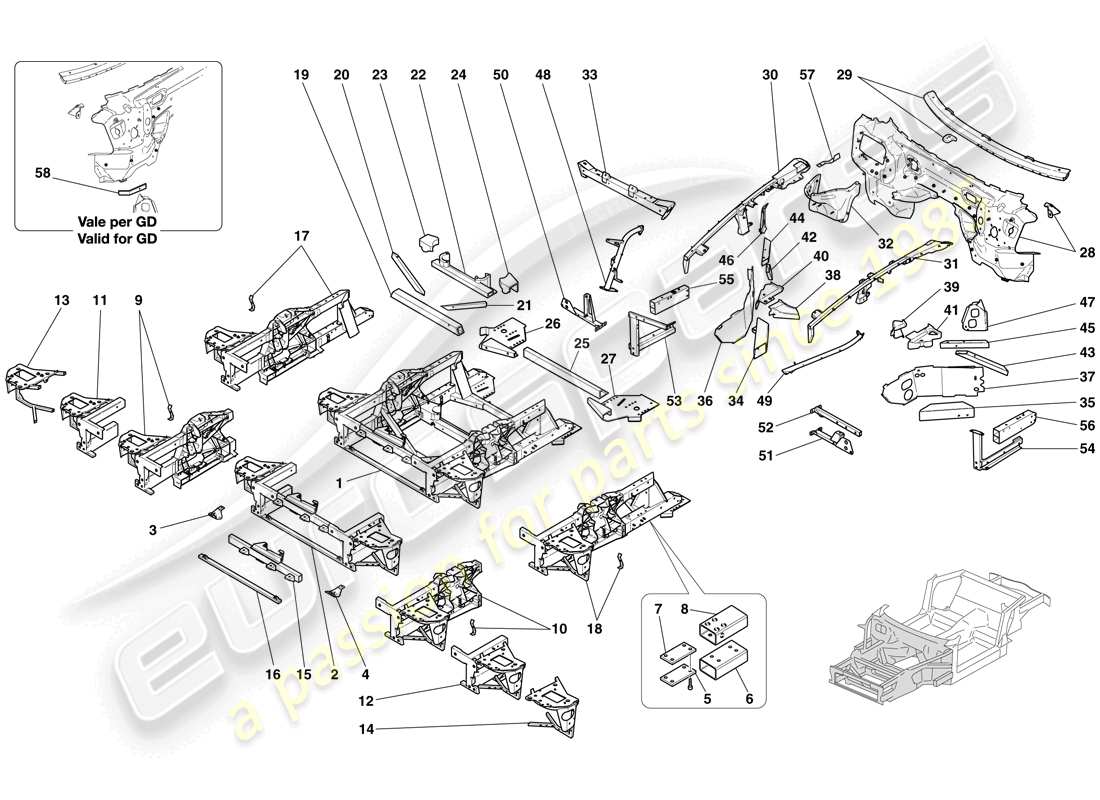 Ferrari 612 Sessanta (RHD) ESTRUCTURAS Y ELEMENTOS DELANTERO DEL VEHÍCULO Diagrama de piezas