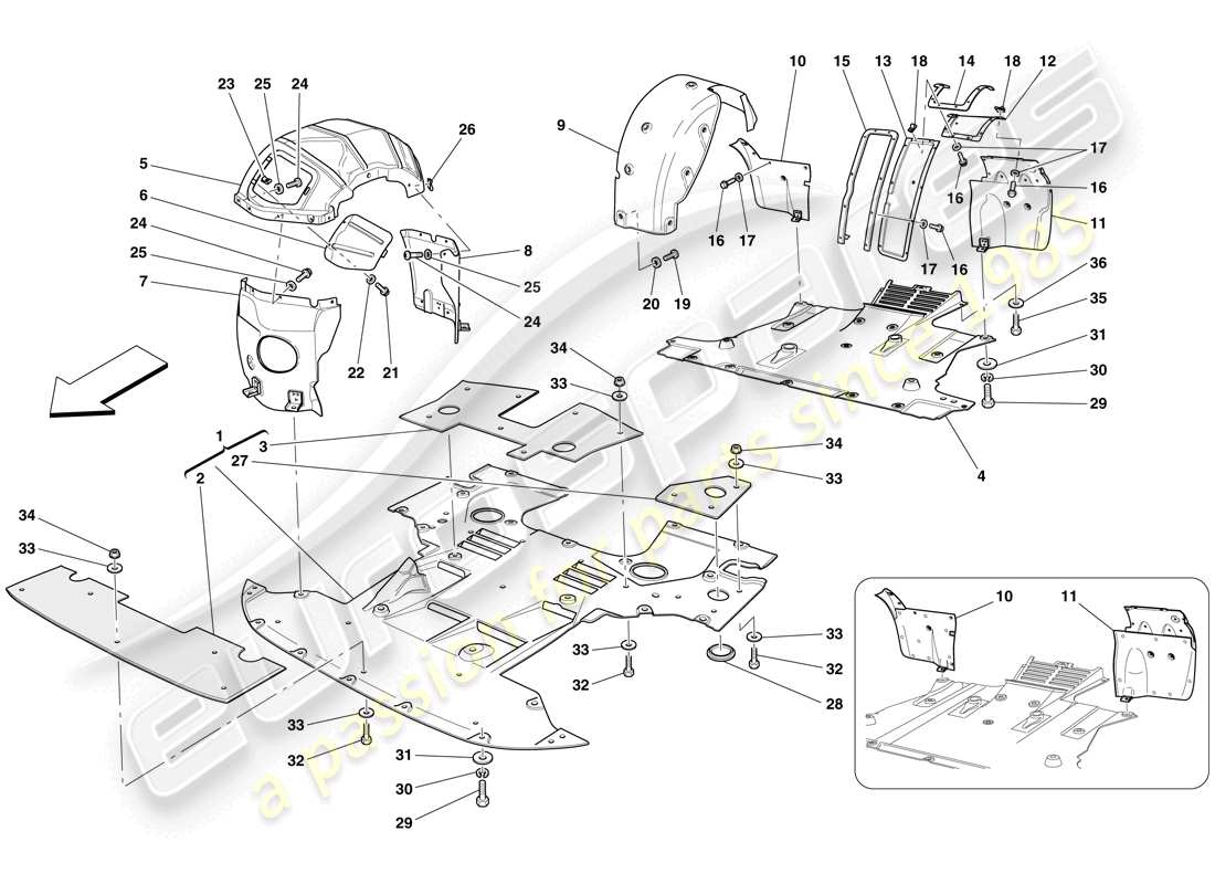 Ferrari 612 Sessanta (RHD) PLATO INFERIOR PLANO Y RUEDAS Diagrama de piezas