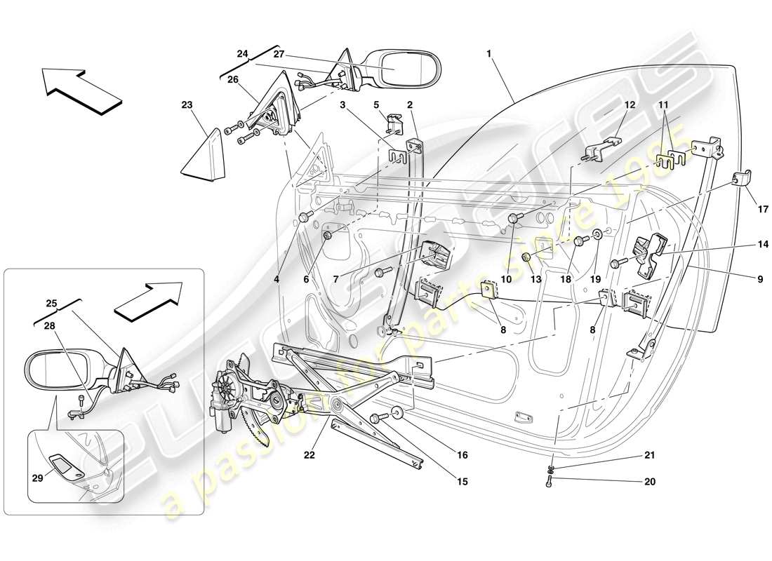 Ferrari 612 Sessanta (RHD) PUERTAS - VENTANAS ELÉCTRICAS Y ESPEJO RETROVISOR Diagrama de piezas