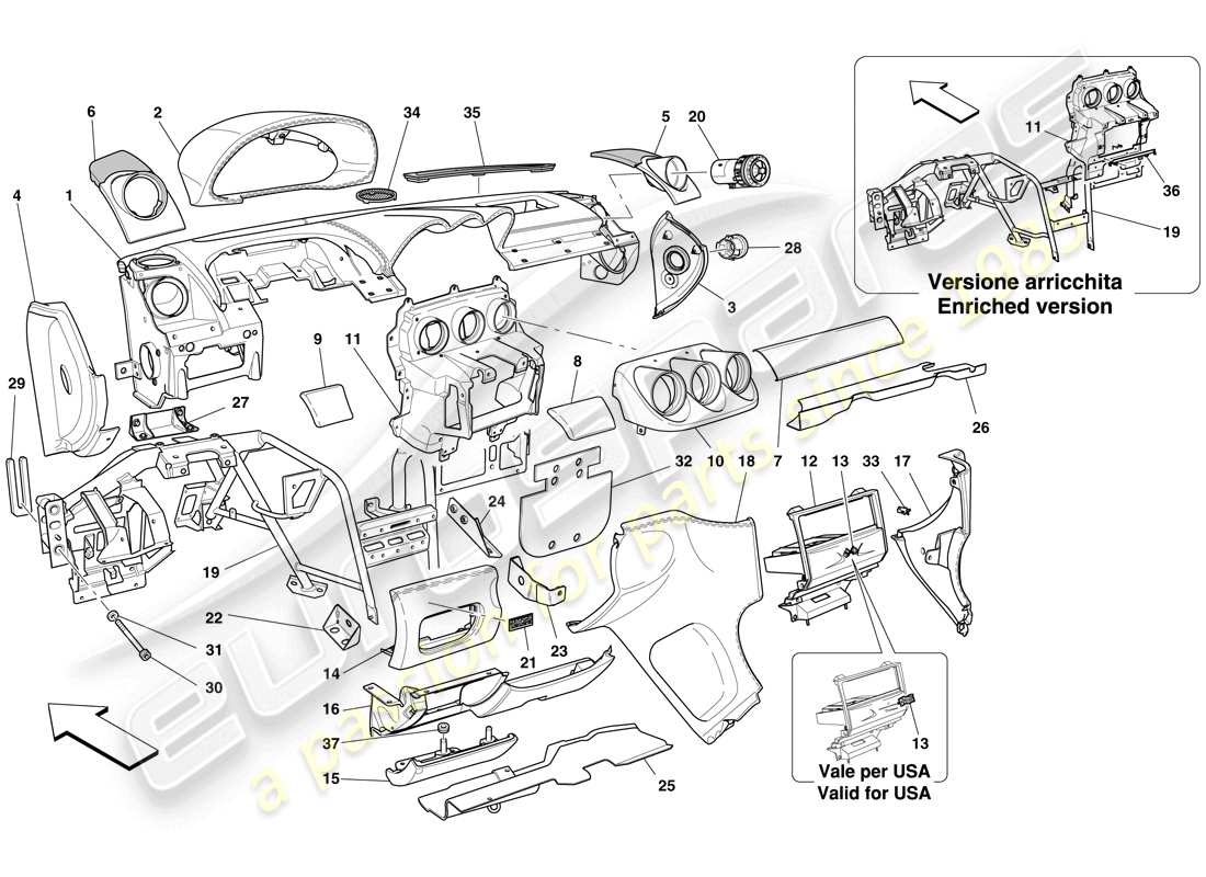 Ferrari 612 Sessanta (RHD) Panel Diagrama de piezas