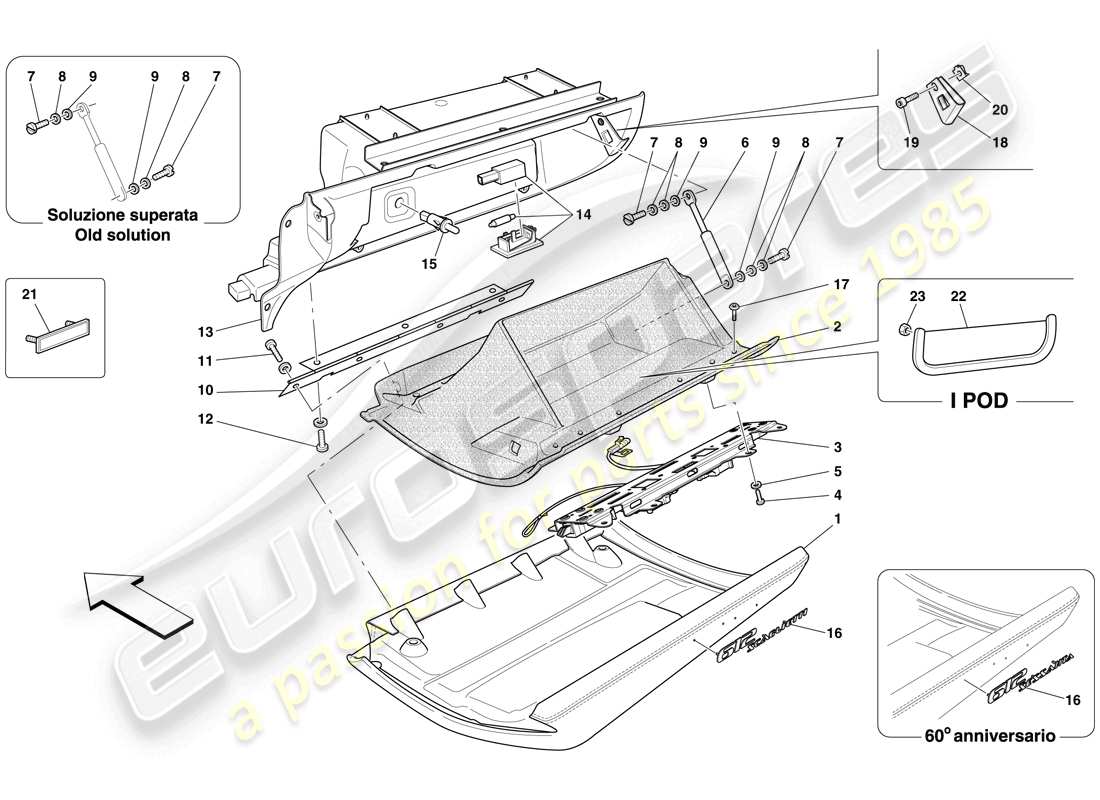 Ferrari 612 Sessanta (RHD) GUANTERA Diagrama de piezas