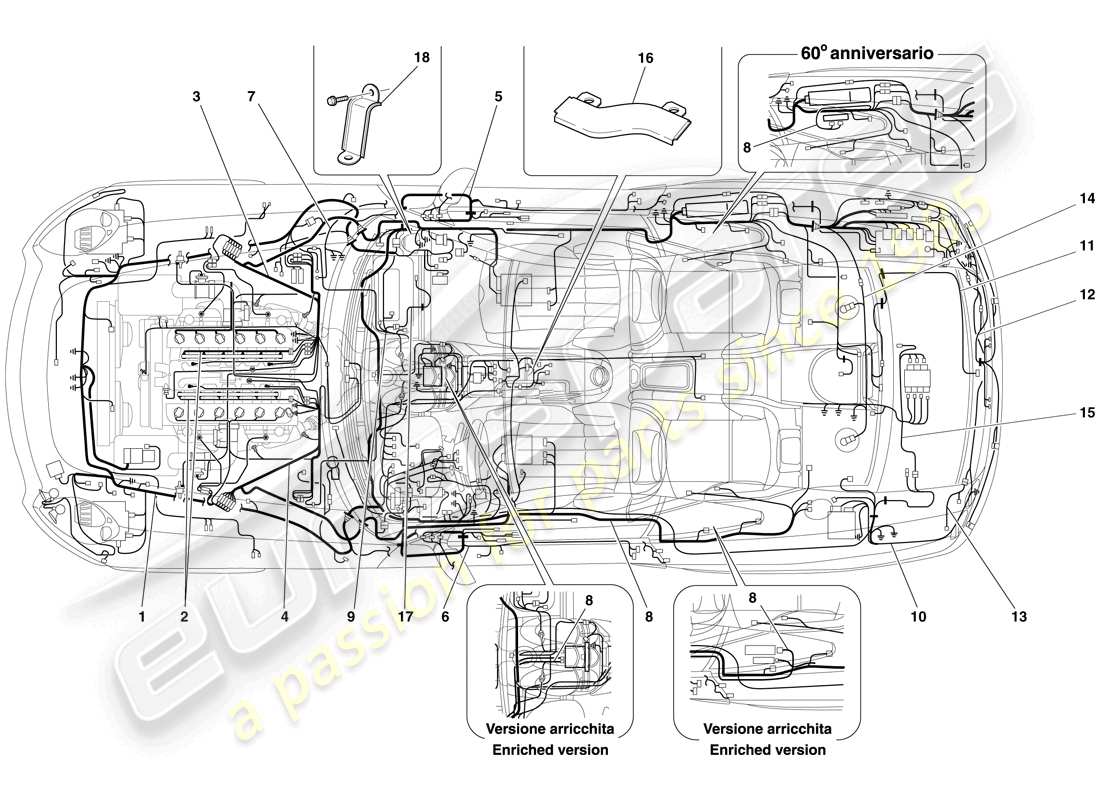 Ferrari 612 Sessanta (RHD) Sistema eléctrico Diagrama de piezas