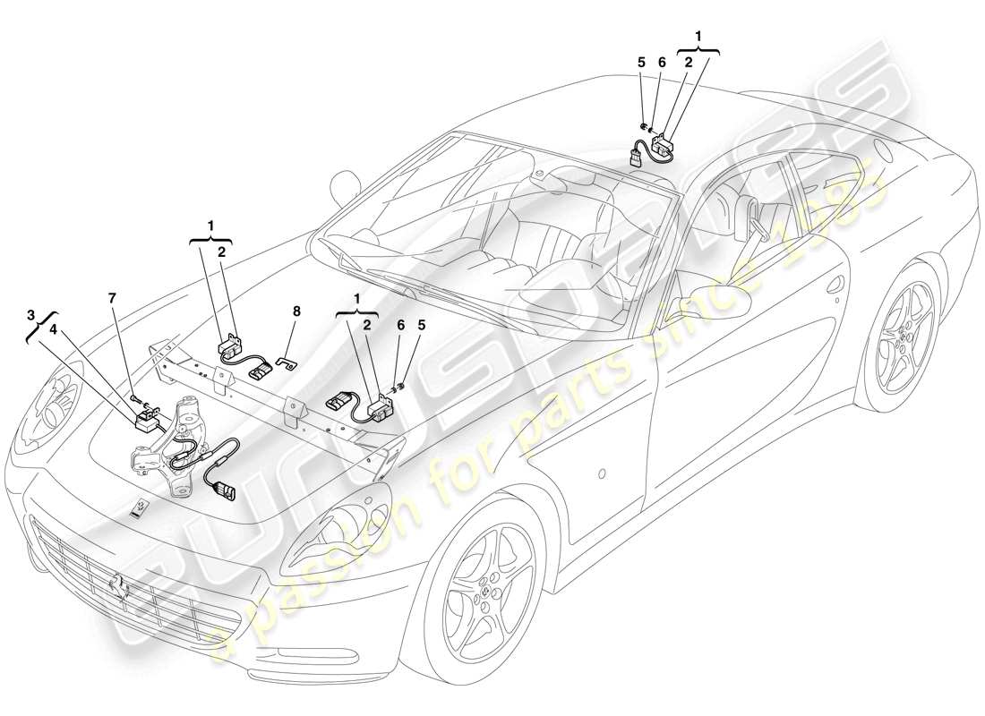 Ferrari 612 Sessanta (RHD) Sensores de aceleración Diagrama de piezas