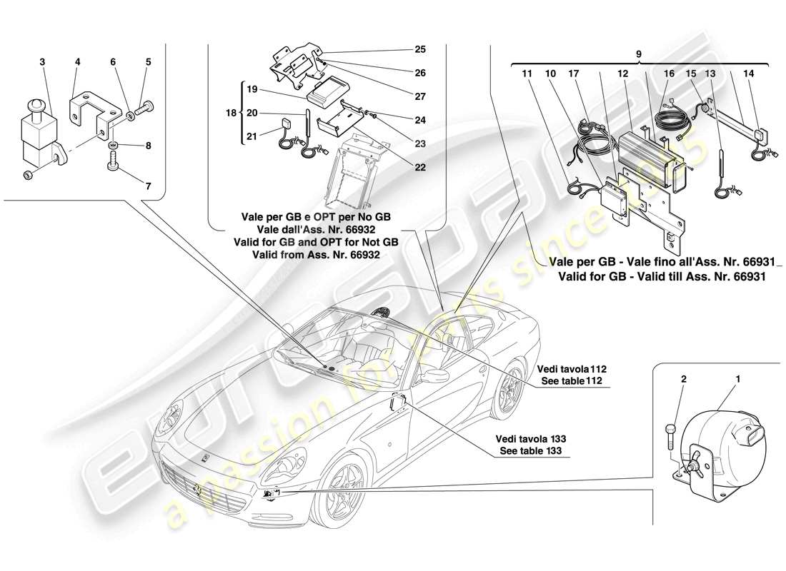 Ferrari 612 Sessanta (RHD) ECU Y DISPOSITIVOS DEL SISTEMA ANTIRROBO Diagrama de piezas