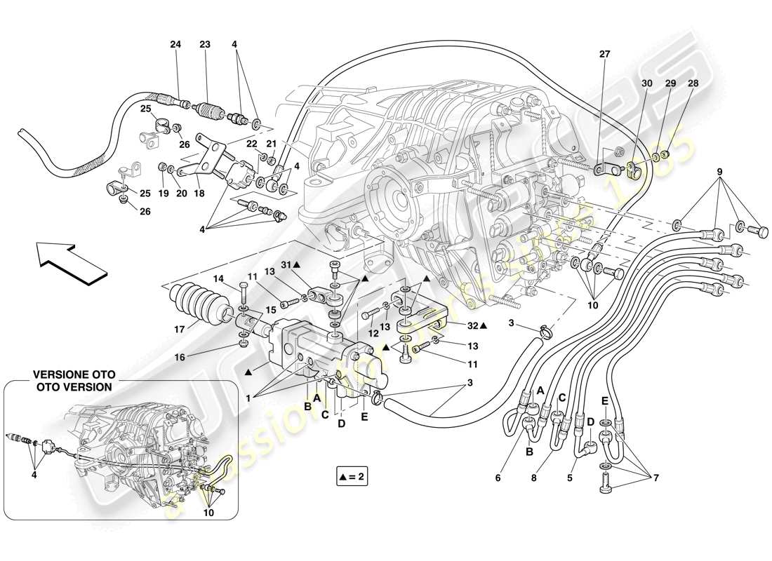 Ferrari 612 Sessanta (EE. UU.) F1 control hidráulico del embrague Diagrama de piezas