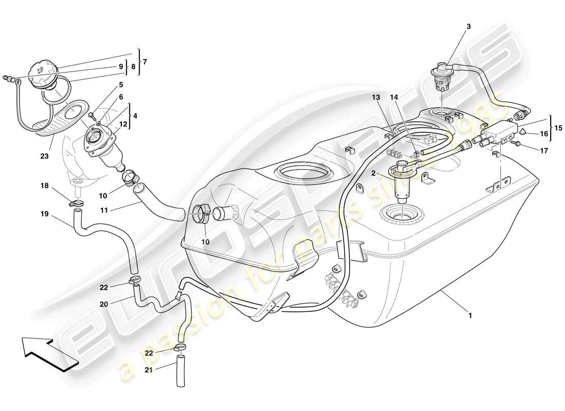 Ferrari 599 GTO (RHD) FUEL TANK - FILLER NECK AND PIPES Diagrama de piezas