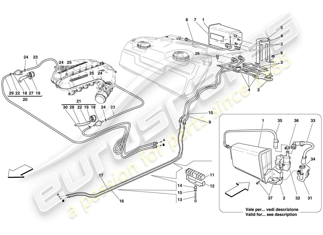 Ferrari 599 GTO (RHD) SISTEMA DE CONTROL DE EMISIONES EVAPORATIVAS Diagrama de piezas