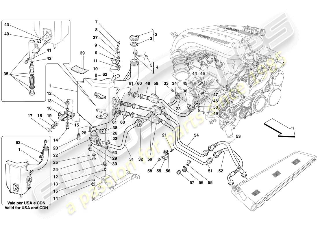 Ferrari 599 GTO (RHD) Sistema de lubricación - Tanque Diagrama de piezas