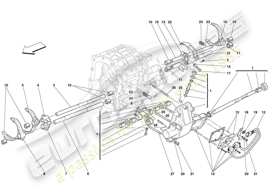 Ferrari 599 GTO (RHD) CONTROLES INTERNOS DE LA CAJA DE CAMBIOS Diagrama de piezas