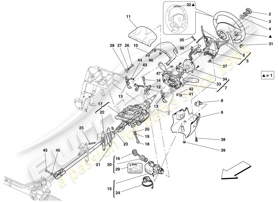 Ferrari 599 GTO (RHD) Control de dirección Diagrama de piezas