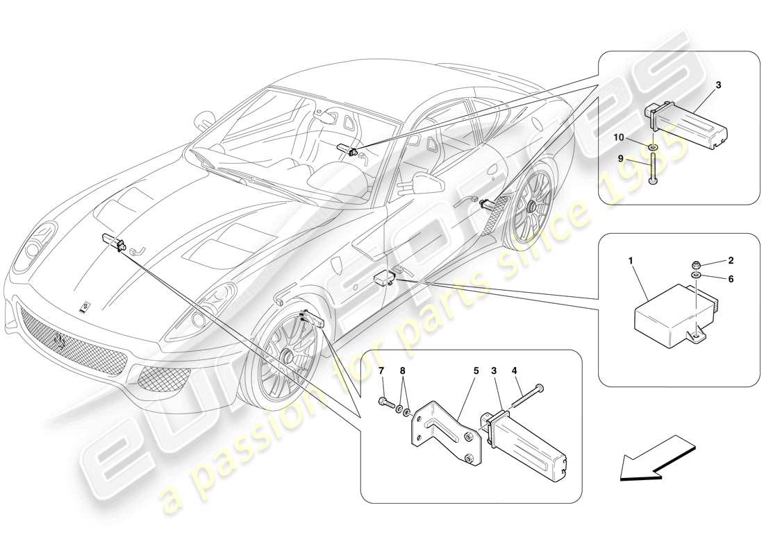 Ferrari 599 GTO (RHD) sistema de control de presión de neumáticos Diagrama de piezas
