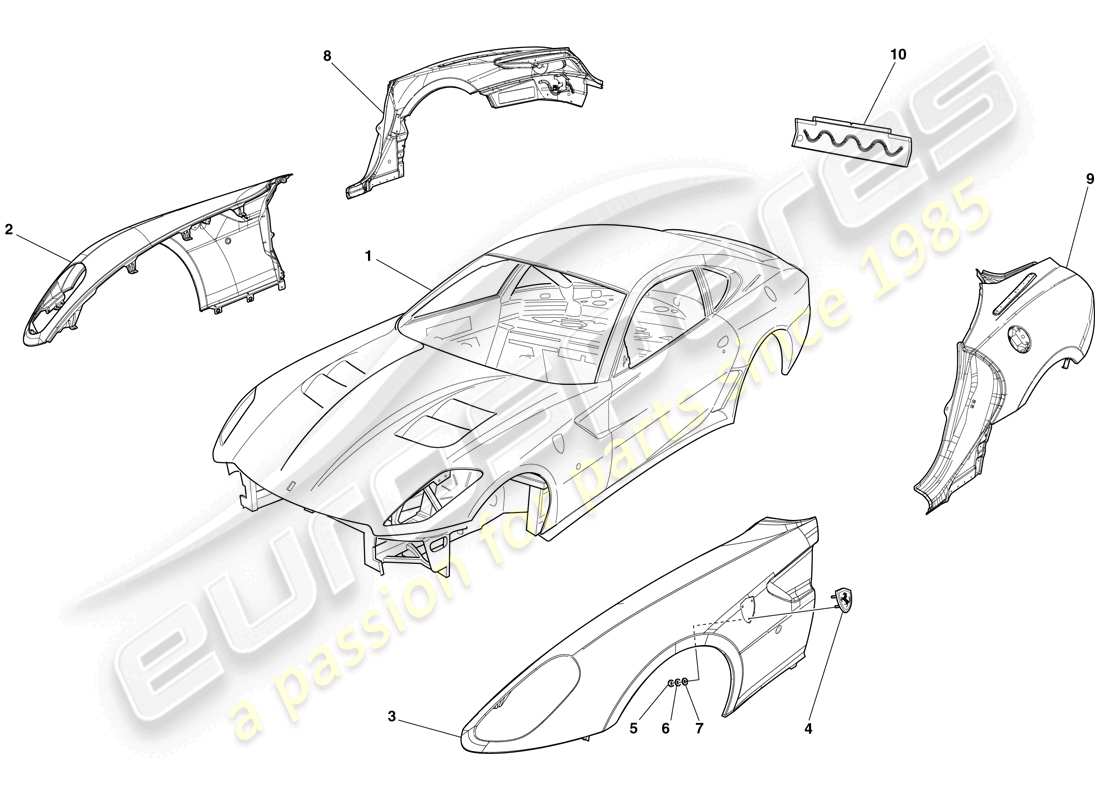Ferrari 599 GTO (RHD) CARROCERIA - ACABADO EXTERNO Diagrama de piezas