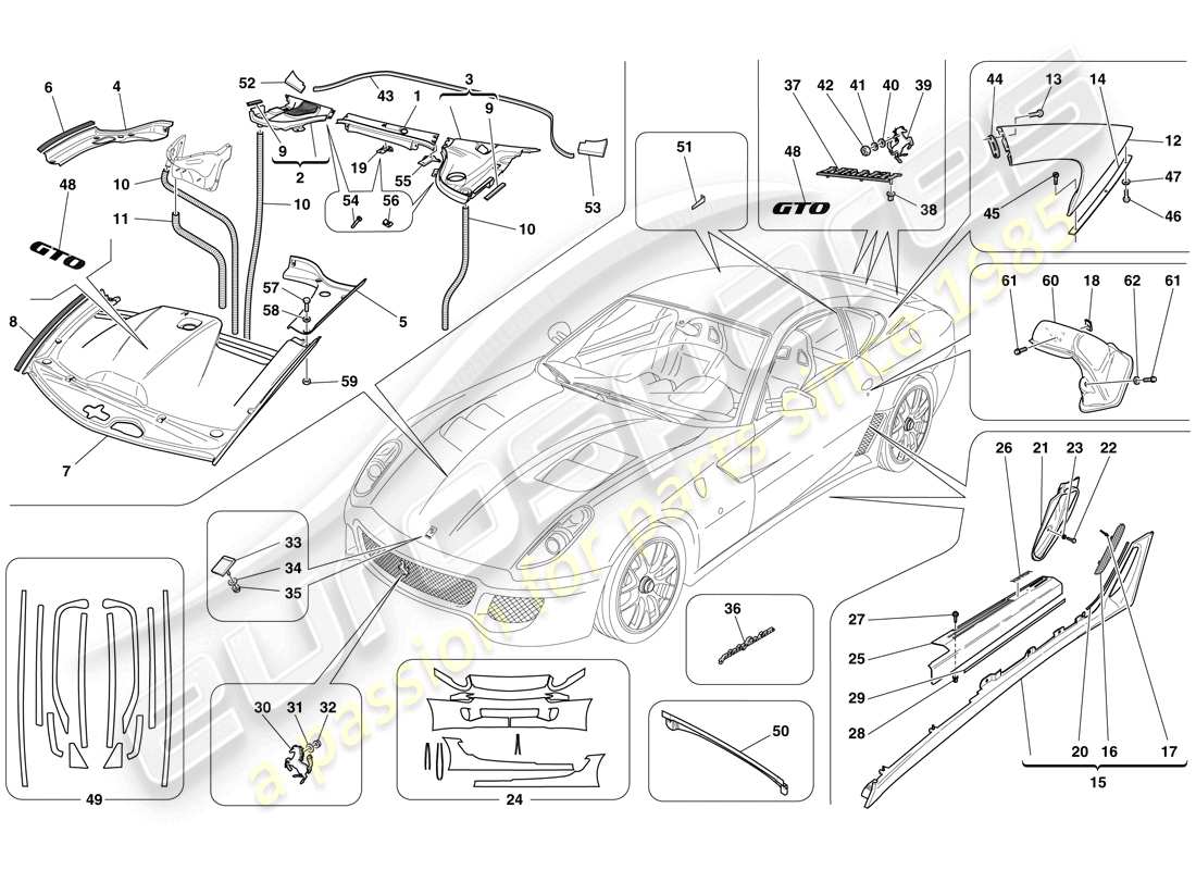 Ferrari 599 GTO (RHD) ACABADO EXTERIOR Diagrama de piezas