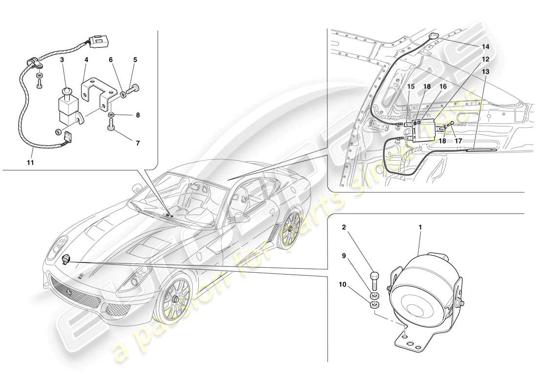 Ferrari 599 GTO (RHD) ECU Y DISPOSITIVOS DEL SISTEMA ANTIRROBO Diagrama de piezas