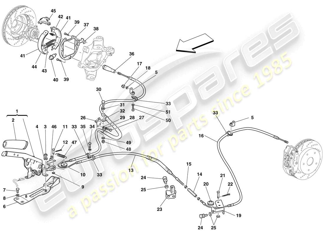 Ferrari 599 GTO (EE. UU.) CONTROL DEL FRENO DE ESTACIONAMIENTO Diagrama de piezas