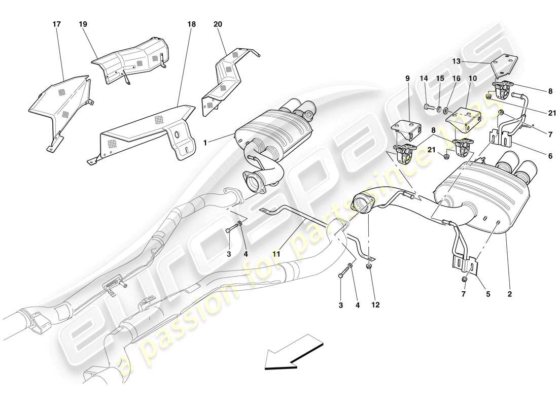 Ferrari 599 SA Aperta (EE. UU.) Sistema de escape trasero Diagrama de piezas