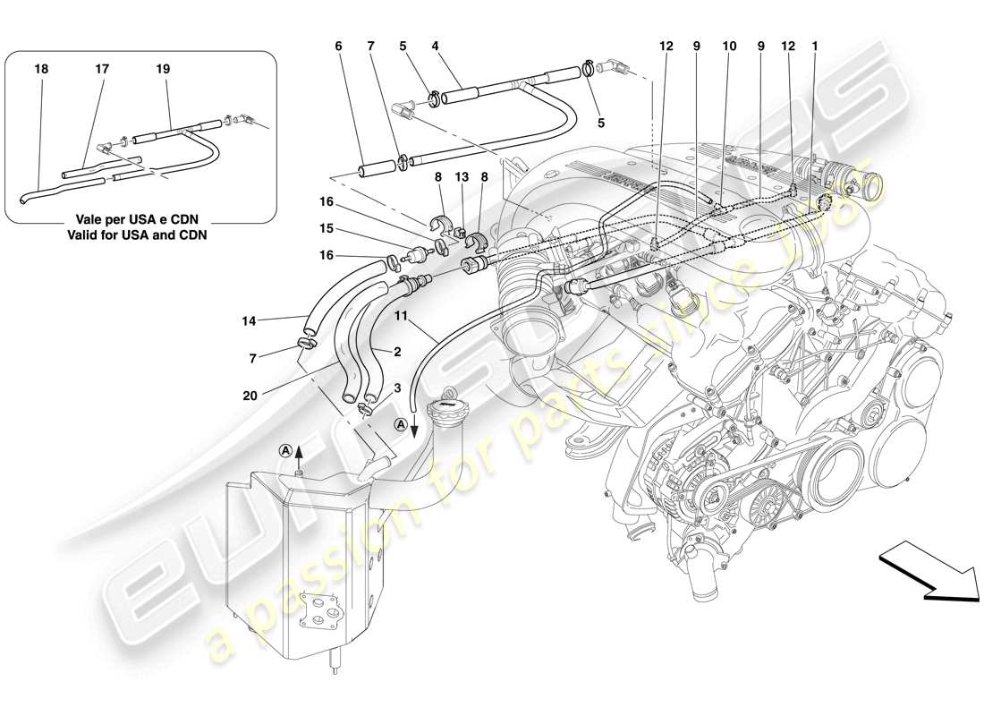 Ferrari 599 SA Aperta (EE. UU.) Sistema de soplado Diagrama de piezas