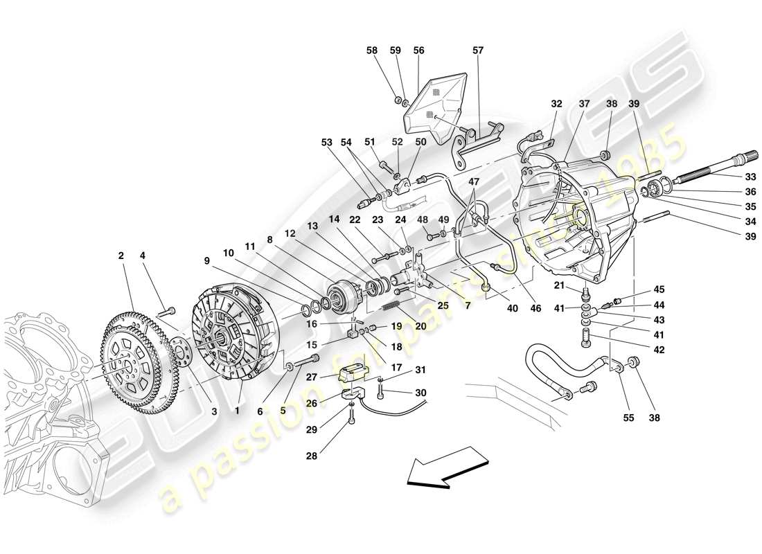 Ferrari 599 SA Aperta (EE. UU.) Embrague y controles Diagrama de piezas