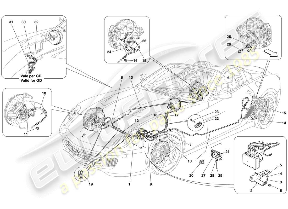 Ferrari 599 SA Aperta (EE. UU.) Brake System Diagrama de piezas