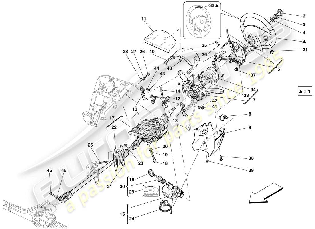 Ferrari 599 SA Aperta (EE. UU.) Control de dirección Diagrama de piezas