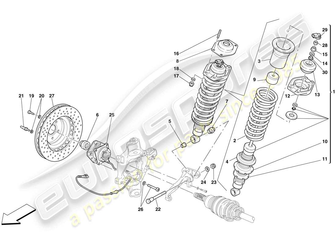 Ferrari 599 SA Aperta (EE. UU.) Suspensión trasera: amortiguador y disco de freno Diagrama de piezas