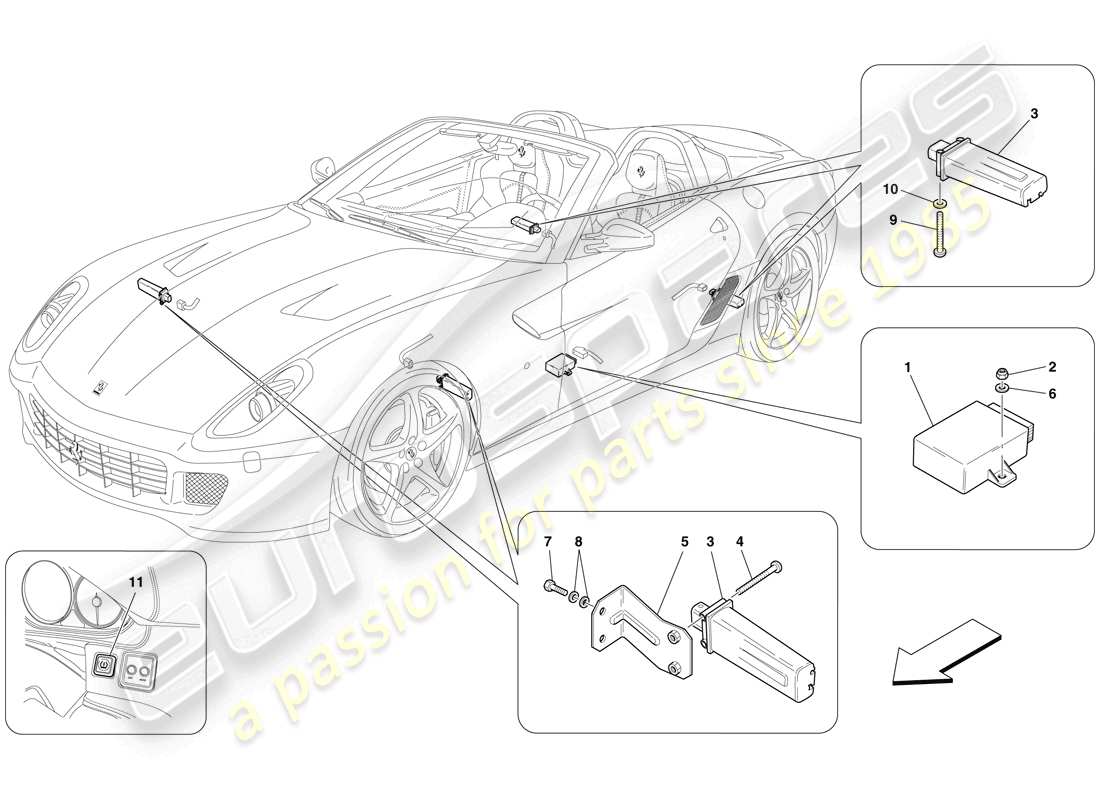 Ferrari 599 SA Aperta (EE. UU.) sistema de control de presión de neumáticos Diagrama de piezas