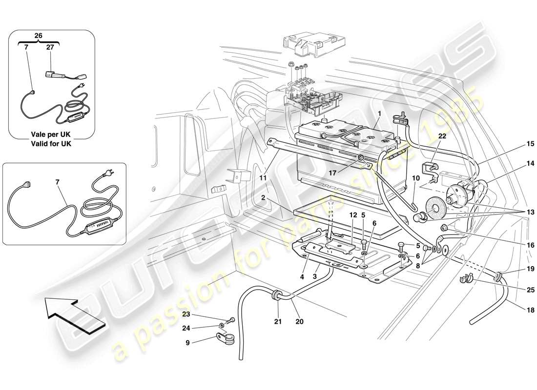 Ferrari 599 SA Aperta (EE. UU.) Batería Diagrama de piezas
