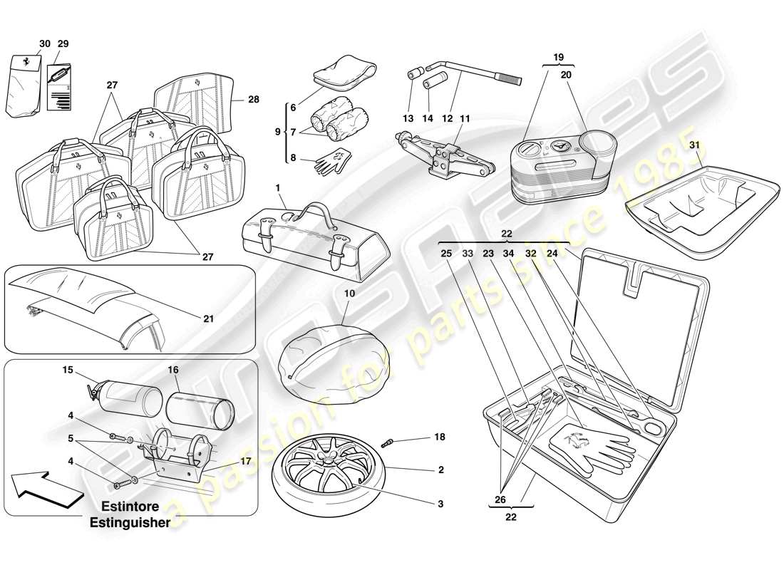 Ferrari 599 SA Aperta (EE. UU.) Kit de herramientas Diagrama de piezas