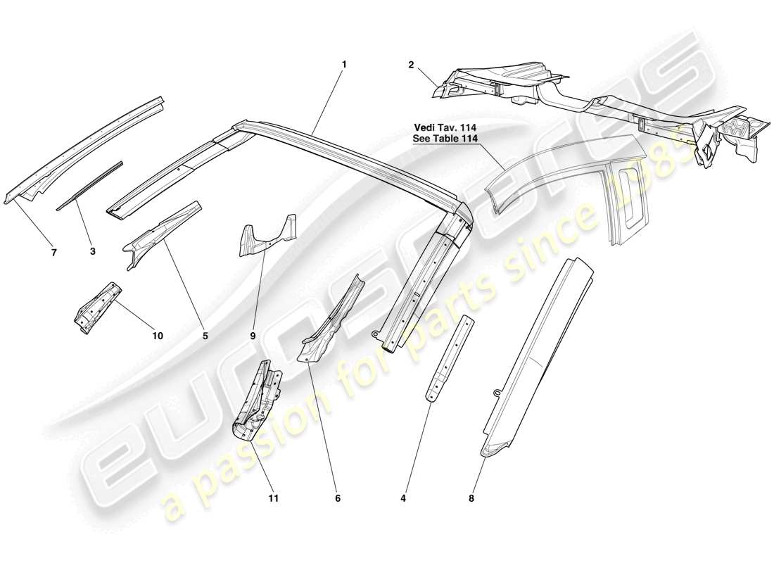 Ferrari 599 SA Aperta (EE. UU.) CARROCERIA - TECHO Diagrama de piezas