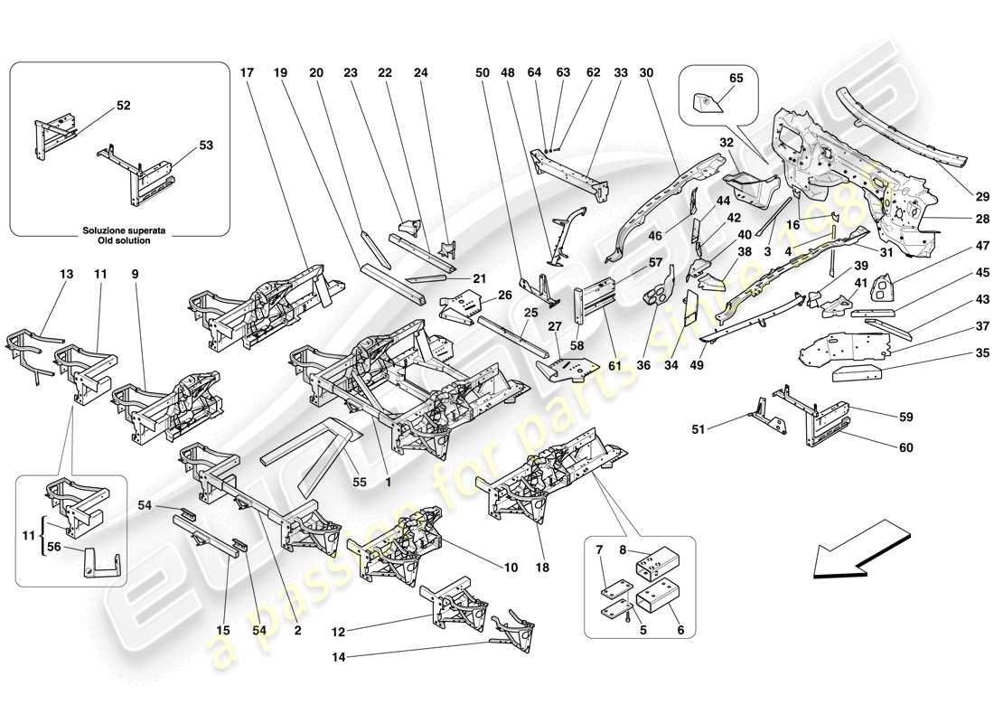 Ferrari 599 SA Aperta (EE. UU.) ESTRUCTURAS Y ELEMENTOS DELANTERO DEL VEHÍCULO Diagrama de piezas