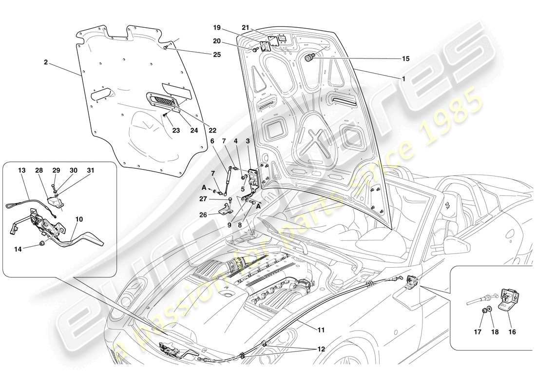 Ferrari 599 SA Aperta (EE. UU.) TAPA DEL COMPARTIMIENTO DEL MOTOR Diagrama de piezas