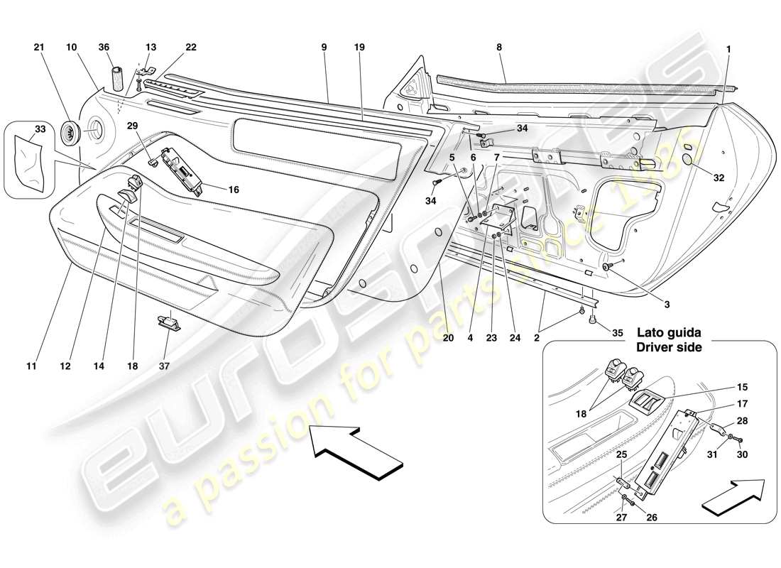Ferrari 599 SA Aperta (EE. UU.) PUERTAS - SUBESTRUCTURA Y ACABADOS Diagrama de piezas