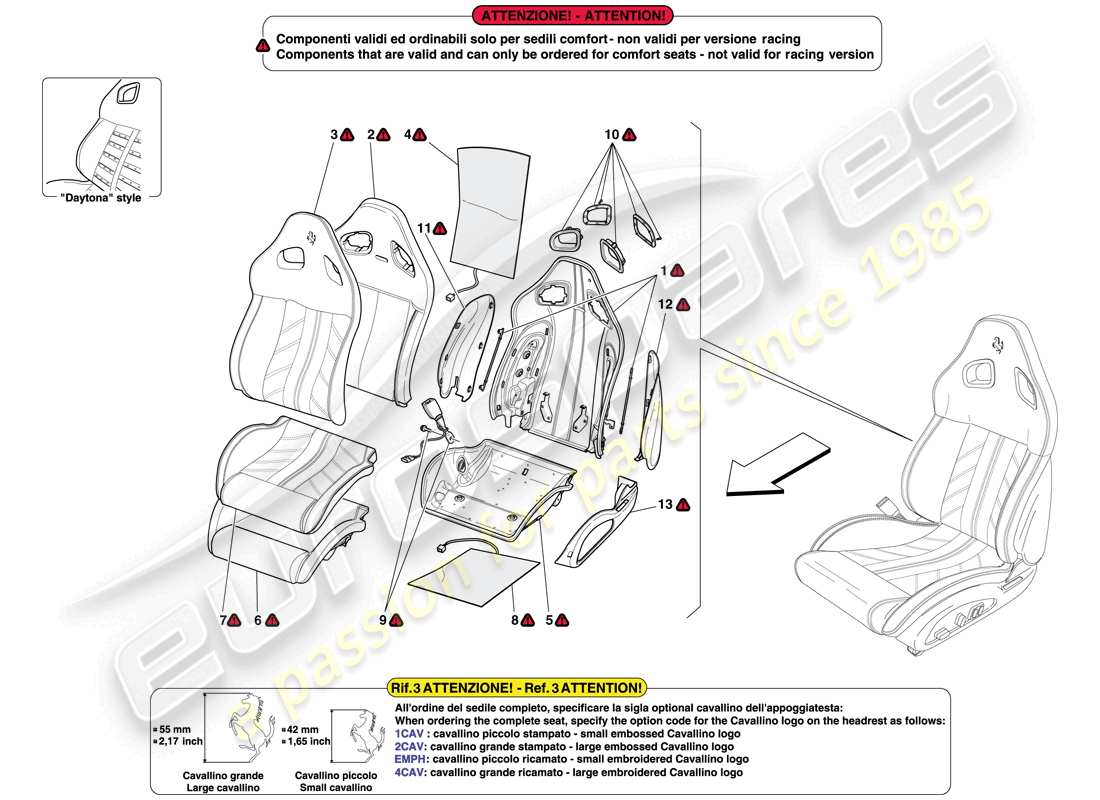 Ferrari 599 SA Aperta (EE. UU.) ASIENTO DELANTERO - ACABADO Y COMPONENTES INTERNOS Diagrama de piezas