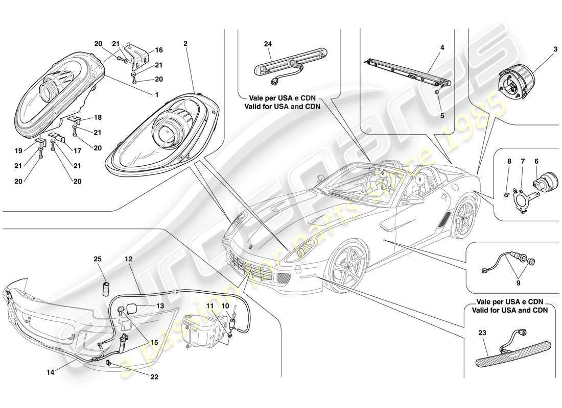 Ferrari 599 SA Aperta (EE. UU.) FAROS Y LUCES TRASERAS Diagrama de piezas