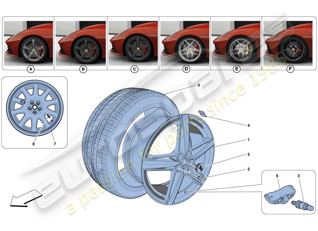Ferrari F12 Berlinetta (RHD) Ruedas Diagrama de piezas