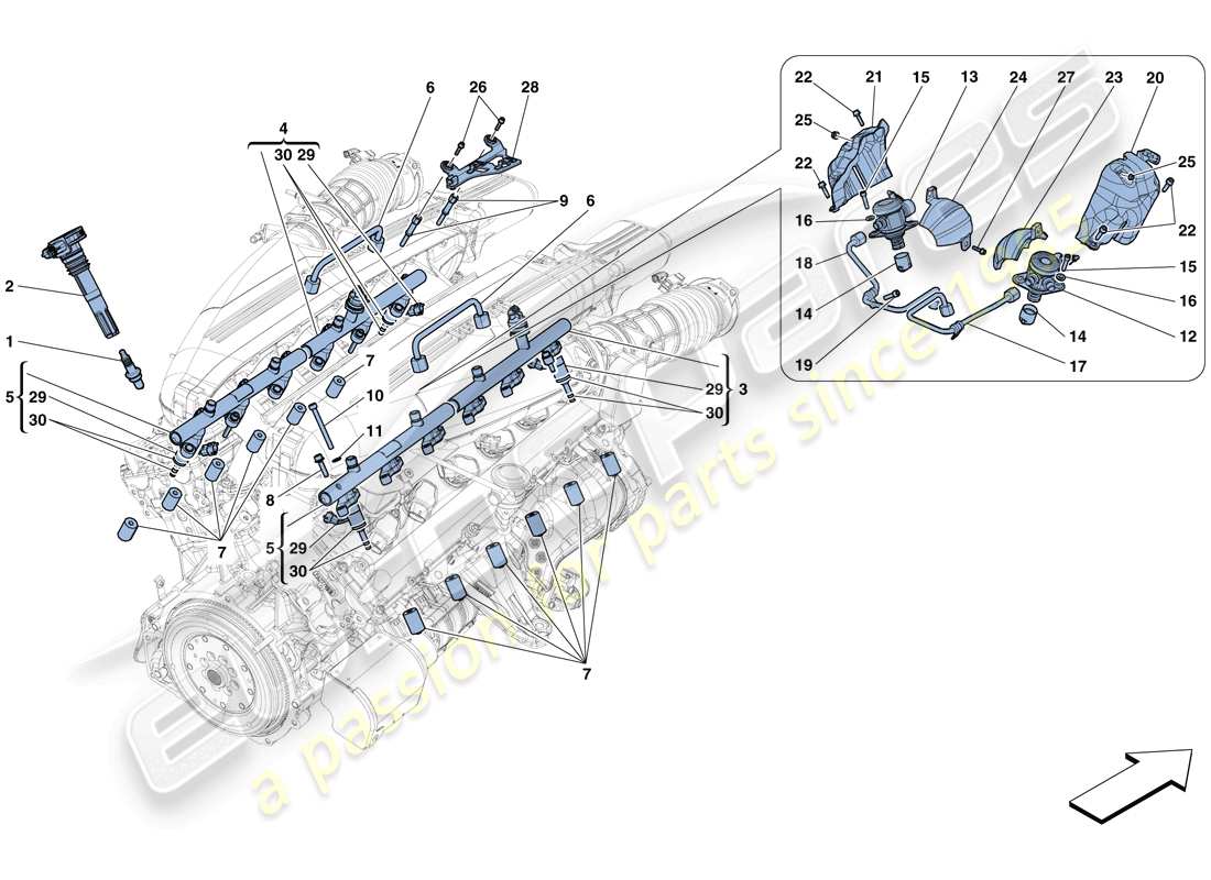 Ferrari F12 Berlinetta (EE. UU.) INYECCIÓN - SISTEMA DE ENCENDIDO Diagrama de piezas