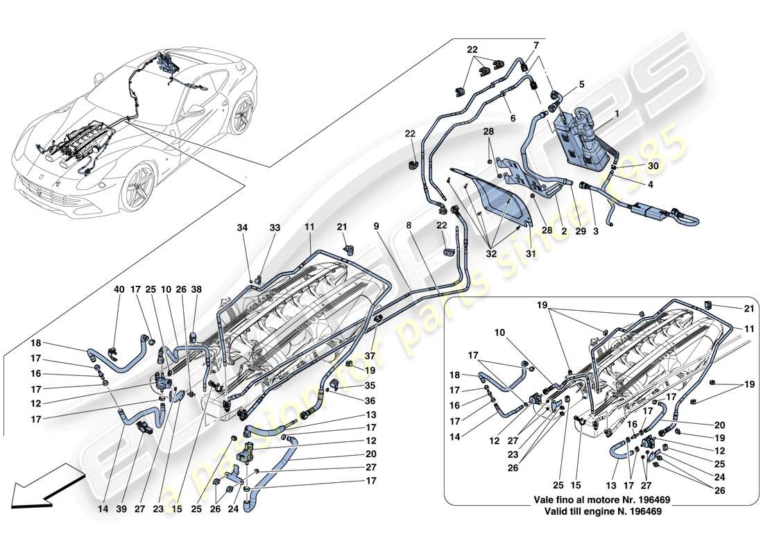 Ferrari F12 Berlinetta (EE. UU.) SISTEMA DE CONTROL DE EMISIONES EVAPORATIVAS Diagrama de piezas