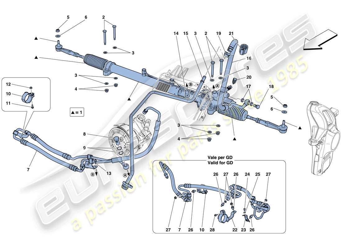 Ferrari F12 TDF (RHD) CAJA DE DIRECCIÓN ASISTIDA HIDRÁULICA Diagrama de piezas