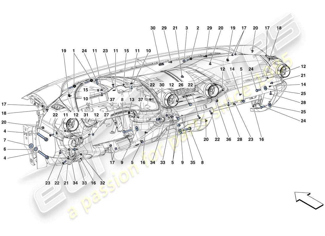 Ferrari 812 Superfast (Europa) FIJACIONES DEL SALPICADERO Diagrama de piezas