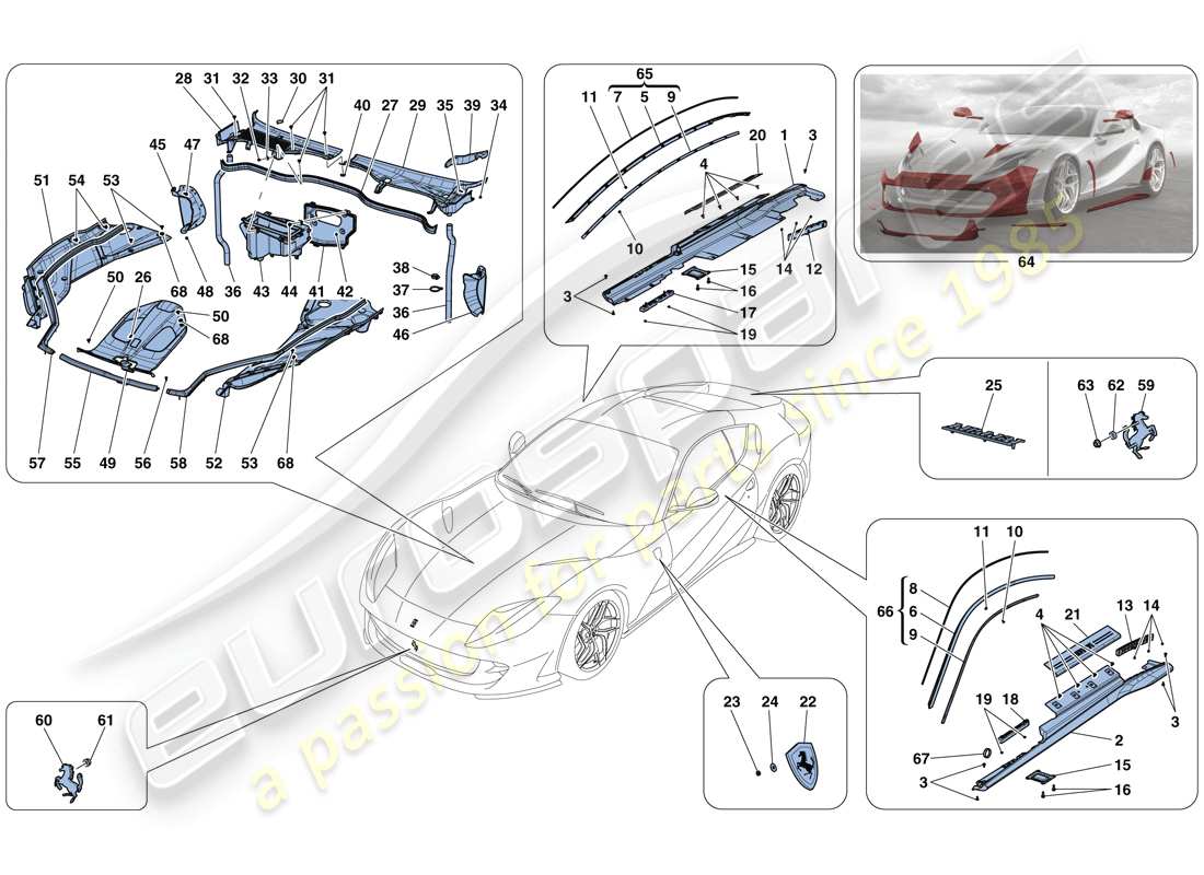 Ferrari 812 Superfast (Europa) ESCUDOS - ACABADO EXTERNO Diagrama de piezas