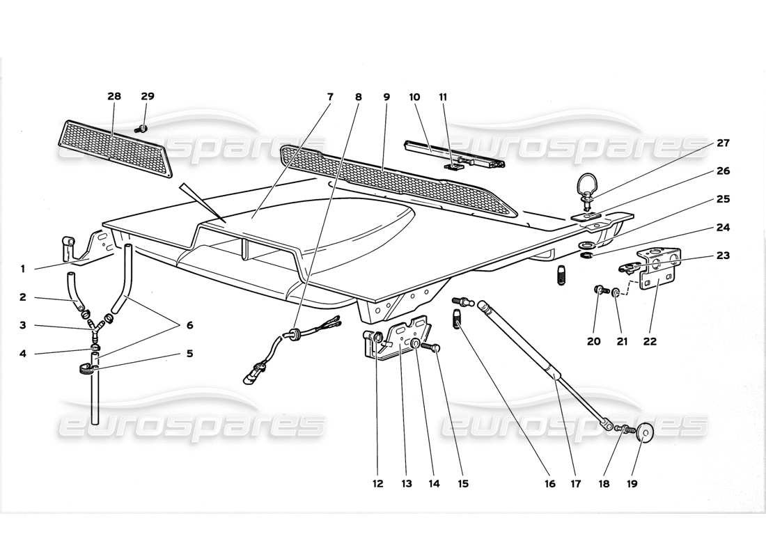 Lamborghini Diablo GT (1999) Tapa del motor Diagrama de piezas