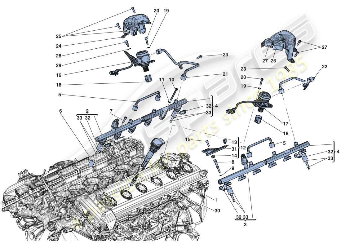 Ferrari LaFerrari Aperta (EE. UU.) INYECCIÓN - SISTEMA DE ENCENDIDO Diagrama de piezas