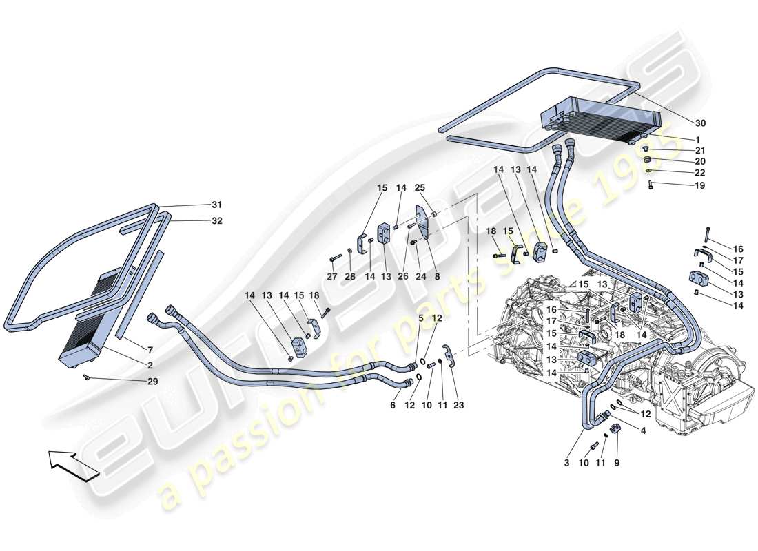 Ferrari LaFerrari Aperta (EE. UU.) Sistema de enfriamiento de aceite de caja de cambios Diagrama de piezas