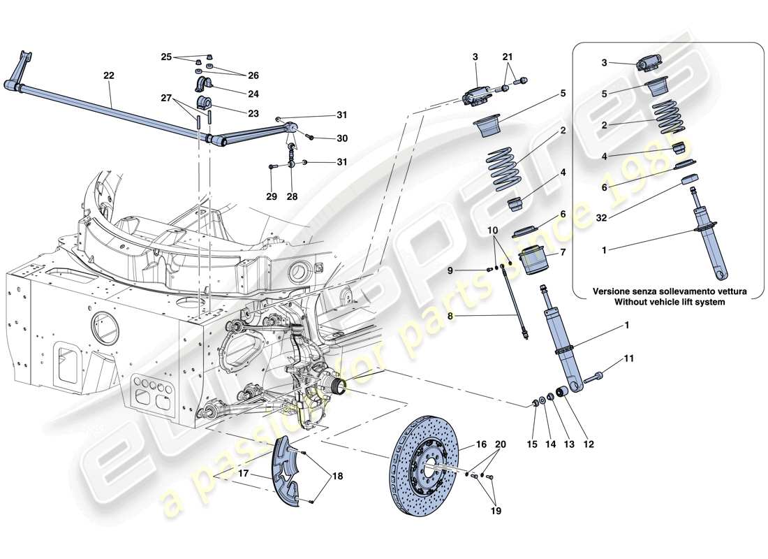 Ferrari LaFerrari Aperta (EE. UU.) Suspensión Delantera - Amortiguador y Disco de Freno Diagrama de piezas