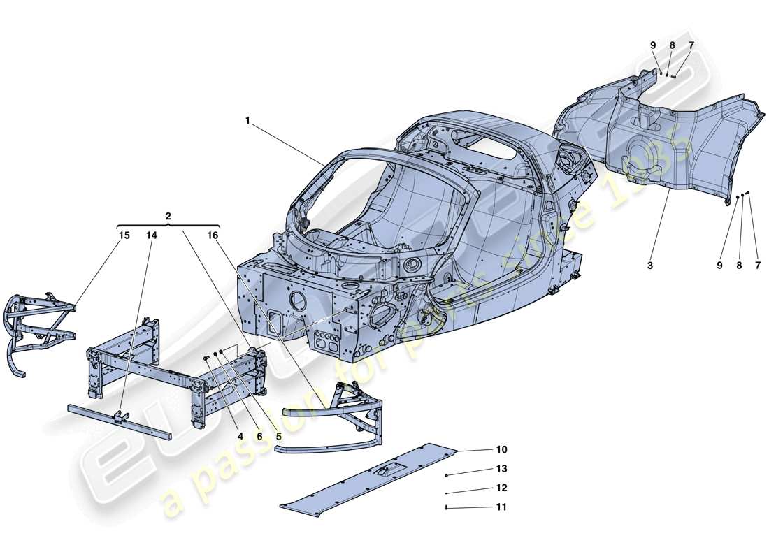 Ferrari LaFerrari Aperta (EE. UU.) TINA MONOCASCO - SUBCHASIS DELANTERO - BANDEJA INFERIOR PLANA CENTRAL Diagrama de piezas