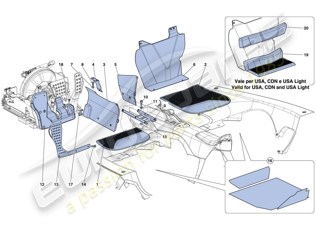 Ferrari LaFerrari Aperta (EE. UU.) alfombrillas del habitáculo Diagrama de piezas