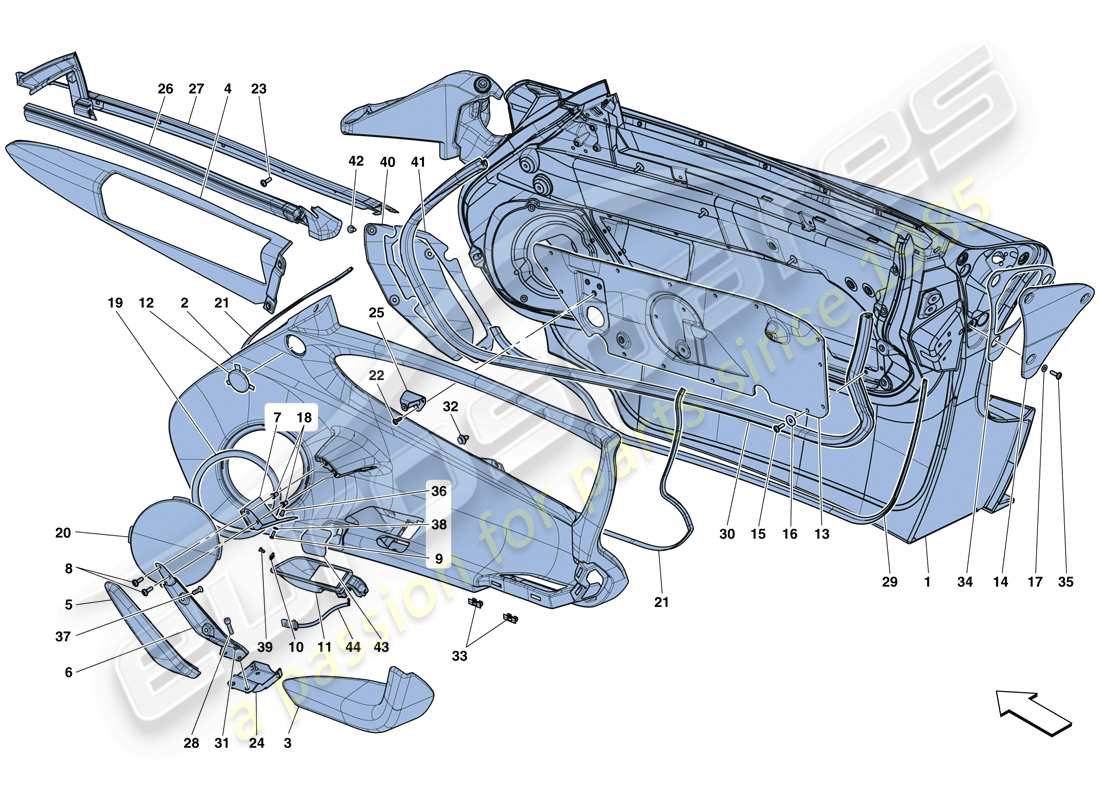 Ferrari LaFerrari Aperta (EE. UU.) PUERTAS - SUBESTRUCTURA Y ACABADOS Diagrama de piezas